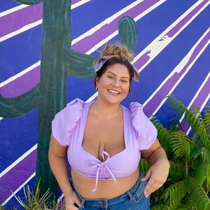 Fashion to figure Tabria majors purple puff sleeve Crop Top